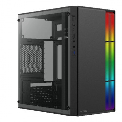 Gabinete Acteck Fusion II GI440 con Ventana, Micro Tower, Micro ATX/Mini-ITX, USB 2.0/3.0, con Fuente de 500W, sin Ventiladores Instalados, Negro ― Daño en la esquina superior y mitad superior. 