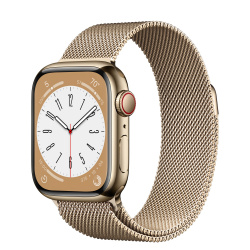 Apple Watch Series 8 GPS + Cellular, Caja de Aluminio Color Dorado Estelar de 41mm, Correa Milanés Dorado 