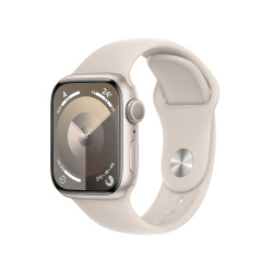 Apple Watch Serie 9 GPS, Caja de Aluminio Color Blanco Estelar de 41mm, Correa Deportiva S/M Color Blanco Estelar 