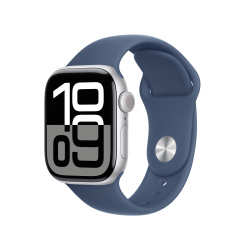 Apple Smartwatch Watch Series 10 GPS, Caja de Aluminio Color Plata de 42mm, Correa Deportiva S/M Color Azul 