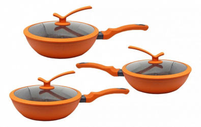 Aquila Juego de Sartenes Wok, 3 Piezas, Aluminio, Naranja 