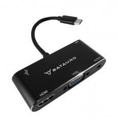 Batauro Hub USB-C Macho - 1x HDMI, 1x VGA, 1x 3.5mm, 1x USB 3.0 Hembra, Negro 