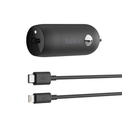 Belkin Cargador para Auto CCA003BT04BK, 1x USB-C, Negro + Cable USB-C - Lightning 