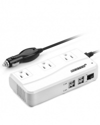 Bestek Cargador para Auto MRI2011GU, 500W, 4 Puertos USB 2.0, 3 Salidas AC, Blanco 