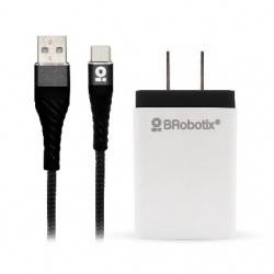 BRobotix Cargador USB 963325, 1x USB 2.0, Negro - Incluye Cable USB de 1 Metro 