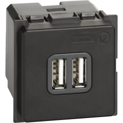 Bticino Tomacorriente K4285C2, 2x USB-A, 110 - 230V, Negro 