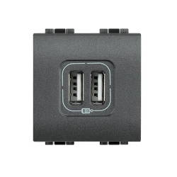 Bticino Tomacorriente L4285C2, 2x USB-A, 127/220 V, 15A, Negro 