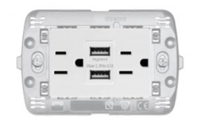 Bticino Tomacorriente N4188AA, 2 Enchufes, 2x USB A, 127V, Blanco 