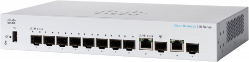 Switch Cisco Gigabit Ethernet Business CBS350, 8 Puertos SFP PoE 10/100/1000 + 2 Puertos Gigabit Combo RJ45/SFP, 65W, 20 Gbit/s, 16.000 Entradas - Administrable 