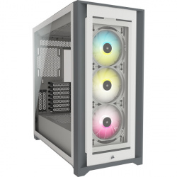 Gabinete Corsair iCUE 5000X, Midi-Tower, ATX/EATX/Micro-ATX/Mini-ITX, USB 3.0, sin Fuente, 3 Ventiladores Instalados, Blanco ― No cuenta con tapa de cristal lateral. 