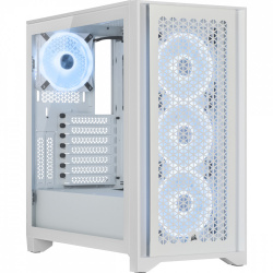 Gabinete Corsair iCUE 4000D RGB AIRFLOW con Ventana, Midi-Tower, ATX, USB 3.2, sin Fuente, 3 Ventiladores RGB Instalados, Blanco ― Tiene algunos golpes, solo funciona un tornillo de cada tapa, estas sí cierran. 