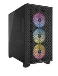 Gabinete Corsair 3000D RGB AIRFLOW con Ventana, Midi-Tower, ATX, USB 3.2, sin Fuente, 3 Ventiladores RGB Instalados, Negro ― Daños menores / estéticos - Rayón en la parte inferior 