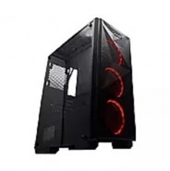 Gabinete Evotec Keops con Ventana, Full-Tower, ATX, USB 3.2, sin Fuente. Negro/Rojo 