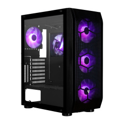 Gabinete Game Factor CSG400, Midi-Tower, ATX/M-ATX/ITX/E-ATX, USB 2.0/3.2, sin Fuente, 5 Ventiladores ARGB Instalados, Negro 