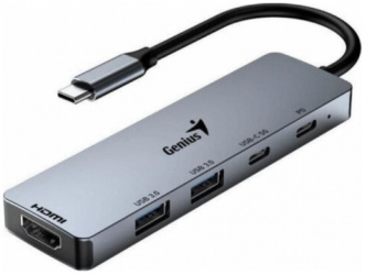 Genius Hub USB-C Macho - 2x USB-A 3.0, 1x HDMI, 1x USB-C, USB-C PD, 5 Gbit/s, Plata 