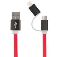 Ghia Cable de Carga 2 en 1 USB Macho - Micro USB/Lightning Macho, 1 Metro, Rojo/Blanco, para iPhone/iPad/Smartphone 