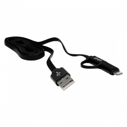 Ghia Cable de Carga 2 en 1 USB Macho - Micro USB/Lightning Macho, 1 Metro, Negro, para iPhone/iPad/Smartphone 