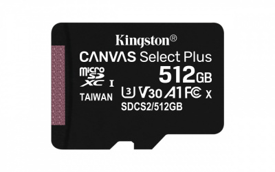 Memoria Flash Kingston Canvas Select Plus, 512GB MicroSDXC UHS-I Clase 10, con Adaptador 