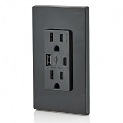 Compra Leviton Tomacorriente T5633-00E, 2 Enchufes 1x USB, Negro, T5633 ...