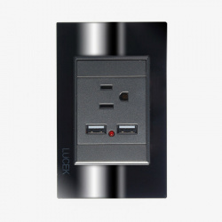 Lucek Tomacorriente BP05-CEN, 1 Enchufe + 2x USB-A, 110 - 250V, 15A, Espejo Negro 