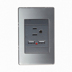 Lucek Tomacorriente BP05-M/A, 1 Enchufe + 2x USB-A, 110 - 250V, 16A, Gris 
