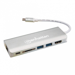 Manhattan Hub USB 3.1 Macho - 2x USB A, 1x UBS C, 1x HDMI Hembra, 40000 Mbit/s, Plata 