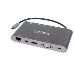 Manhattan Docking Station 152808 USB C, 3x USB 3.0, 1x USB C, 1x HDMI 1x VGA, Plata 