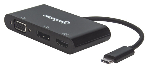 Manhattan Hub USB-C Macho - 1x HDMI Hembra, 1x Display Port Hembra, 1x VGA Hembra, Negro 