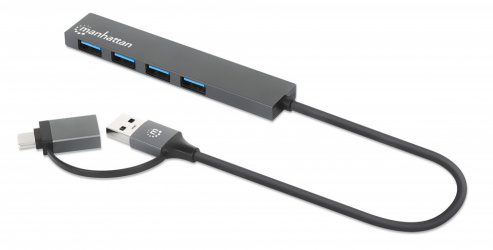 Manhattan Hub USB C/A - 4x USB A 3.2, Gris 