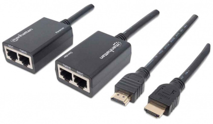 Manhattan Extensor HDMI por Cat5e/Cat6, Distancia Máxima 30 Metros, Cables HDMI Integrados 