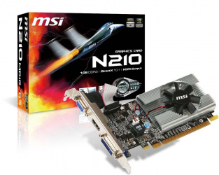 Tarjeta de Video MSI GeForce 210, 1GB GDDR3, DVI, VGA, HDCP, PCI Express 2.0 ― No es Compatible con Tarjetas Madre 500 ― Caja abierta, producto nuevo. 