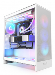 Gabinete NZXT H7 Flow RGB con Ventana, Midi-Tower, E-ATX/ ATX/Micro-ATX/Mini-ITX, USB 3.2, sin Fuente, 3 Ventiladores RGB Instalados, Blanco 