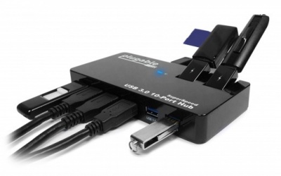 Plugable Hub USB 3.2 Macho - 10x USB Hembra, 5000Mbit/s, Negro 