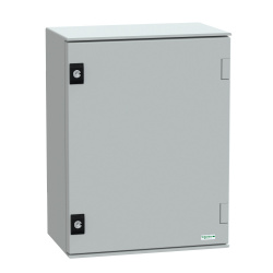 Schneider Electric Gabinete de Montaje en Pared NSYPLM43G, 430 x 330mm, Gris ― Daño en las esquinas inferiores. 