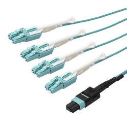 StarTech.com Cable Fibra Óptica Multimodo MPO/MTP Macho - 8x LC Macho, 5 Metros, Aqua 