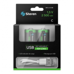 Steren Batería Recargable D, 1.5V, 2 Piezas 