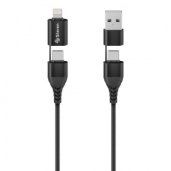 Steren Cable USB 4 en 1, USB/USB C Macho - Lightning/USB C Macho, 1 Metro, Negro 