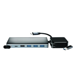 TechZone Docking Station Silvery HUB1, 4x USB, 2x HDMI, 1x VGA, 1x RJ-45, 1x 3.5mm, 2x USB-C, 1x SD, 1x MicroSD, Gris 