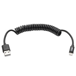 Tripp Lite by Eaton Cable M100-004COIL-BK Lightning Macho - USB Macho, 1.2 Metros, Negro 