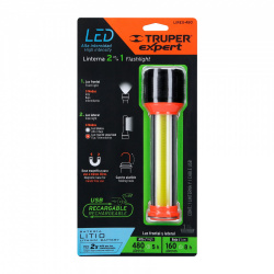 Truper Linterna LED de Mano Recargable LIREX-480, 480 Lúmenes, Negro/Naranja 