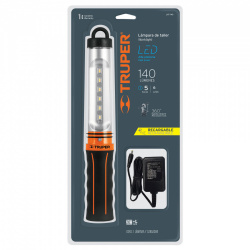 Truper Lámpara de Taller LED Recargable LAT-140, 140 Lúmenes, Negro/Naranja 