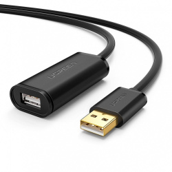 Ugreen Cable USB 2.0 de Extensión Activo, USB A Macho - USB A Hembra, 5 Metros, Negro 