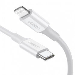 Ugreen Cable de Carga Certificado MFi Lightning Macho - USB-C Macho, 1 Metro, Blanco, para iPhone/iPad 
