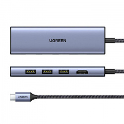 Ugreen Hub USB-C Macho, 3x USB-A 3.0, 1x HDMI, 1x SD, 1x MicroSD, 5 Gbit/s, Gris 