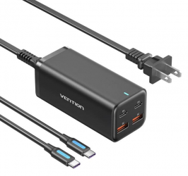 Vention Cargador de Pared, 2 Puertos USB-C, 2 xUSB A, 100W, Negro 