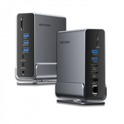 Vention Docking Station TPUH0, 2x USB-C, 2x USB-A, 1x USB 3.0, 2x USB 2.0, 1x SD/TF, 1x  RJ-45, 2x HDMI, 1x DisplayPort, Negro 