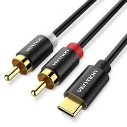 Vention Adaptador de Audio 2 x RCA Macho - USB Tipo C Macho, Negro, 3 Metros 