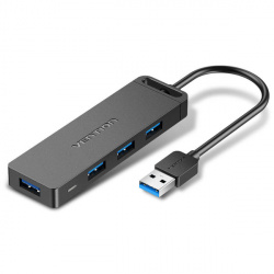 Vention Hub USB 3.0 Macho - 4x USB-A 3.2, 5 Mbit/s, Negro 