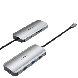 Vention Docking Station VT-TOJHB USB-C, 4x USB 3.0, 1x HDMI, 1x SD, 1x TF, 1x PD, Gris 