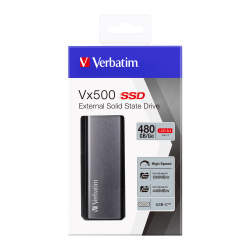 SSD Externo Verbatim Vx500, 480GB, USB-C, Plata ― Abierto 